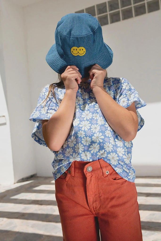 Double Smile Stonewashed Denim Bucket Hat  HUNDRED PIECES Hundred Pieces