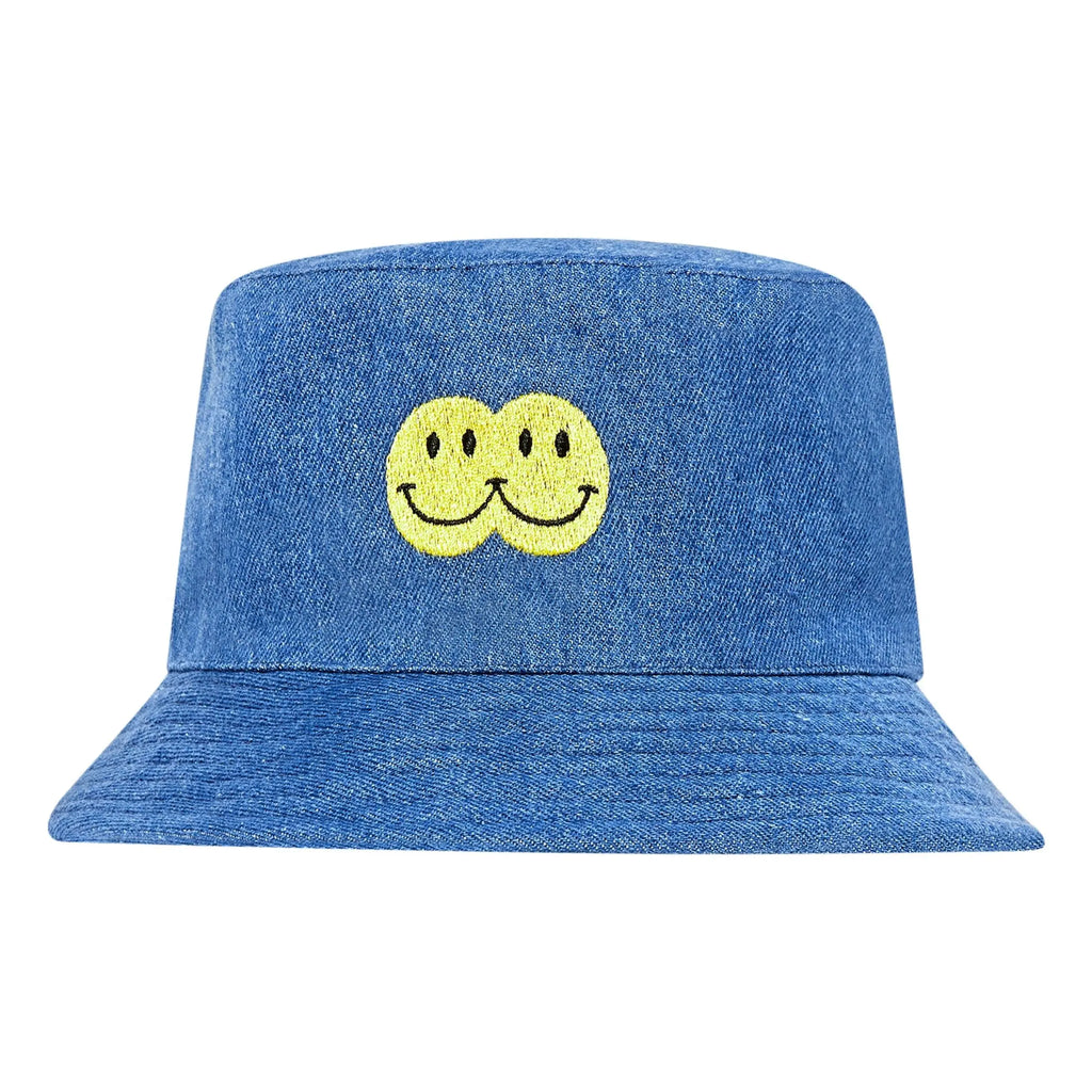 Double Smile Stonewashed Denim Bucket Hat  HUNDRED PIECES Hundred Pieces