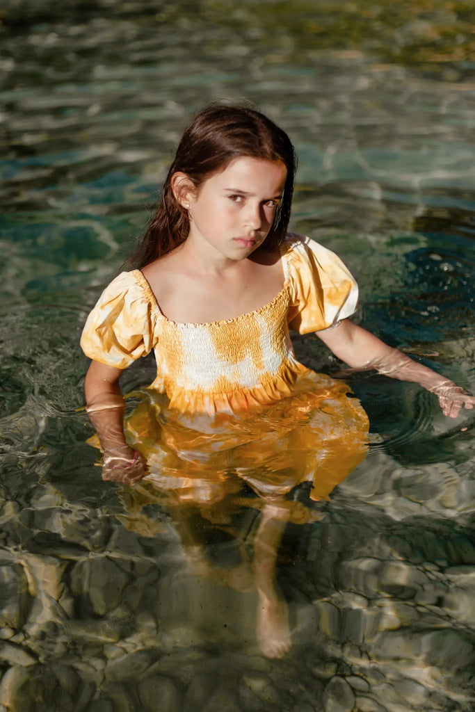 SUNSET GOLD TIE DYE Smocked Dress Little Man Happy